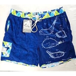 NWT Trunkers Limited Edition Men Swim Trunks Golf Hybrid‎ Blue Plaid Shorts 2XL